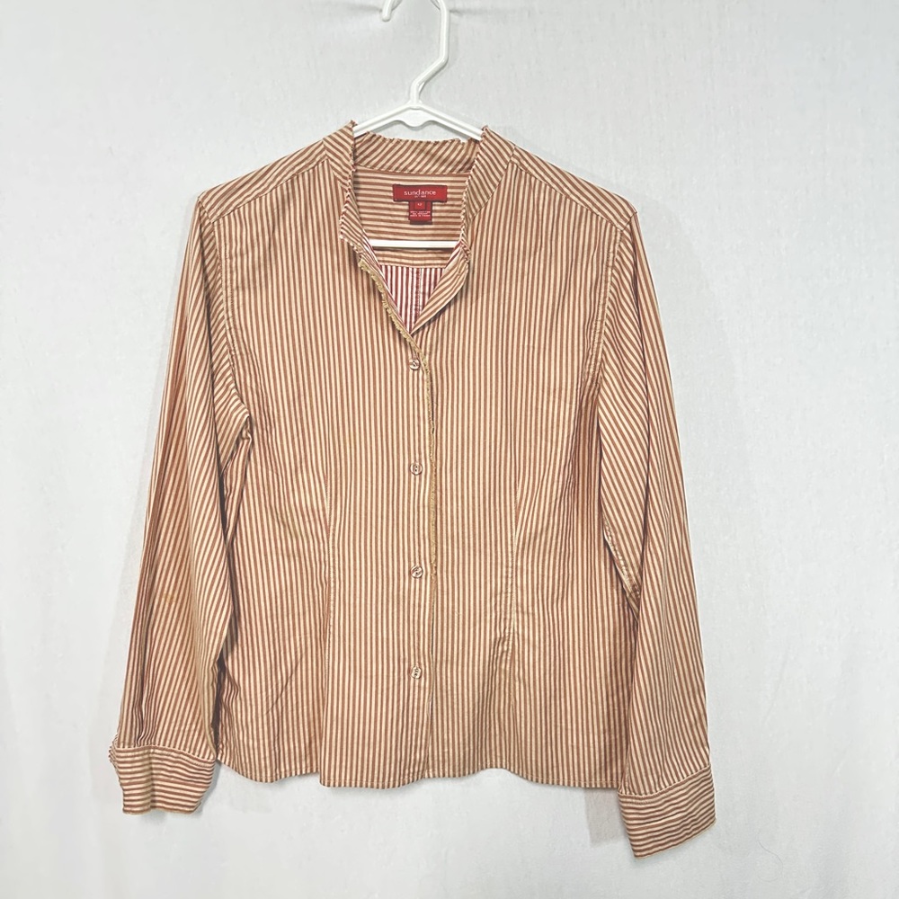 Sundance Red Striped 100% Cotton Button Up Down Women's Shirt Blouse Sz 12